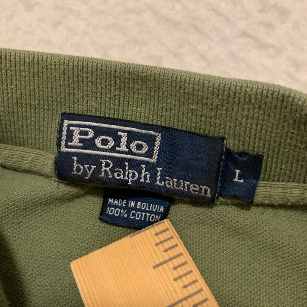 VTG Polo Ralph Lauren Polo Shirt Mens L Orange Pony Cotton Pique Olive Green 90s